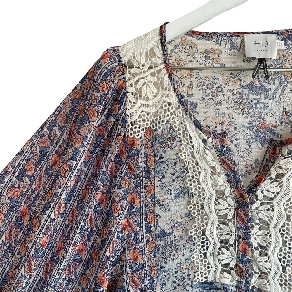 Anthropologie HD in Paris Chinoiserie Peasant Button Down Blouse, Size 2 - Picture 4 of 11
